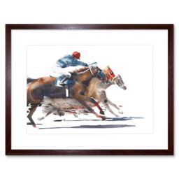 "Artery8 Wall Art Print Racing Horses with Jockey Art Framed 9x7 inch in Brown - Size: W7"" x H9""" - thumbnail 1