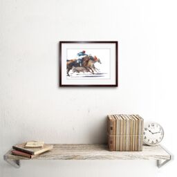 "Artery8 Wall Art Print Racing Horses with Jockey Art Framed 9x7 inch in Brown - Size: W7"" x H9""" - thumbnail 2