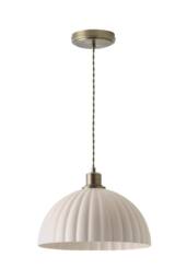 ValueLights Bourton Cream Ribbed Dome Pendant Ceiling Light with Bulb in Gold - thumbnail 6
