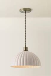 ValueLights Bourton Cream Ribbed Dome Pendant Ceiling Light with Bulb in Gold - thumbnail 3