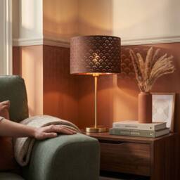 Happy Homewares Chocolate Brown Cotton Fabric Lamp Shade with Geometric Arch Pattern - Size: 12 inches - thumbnail 6