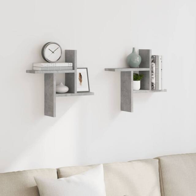 Berkfield Home Durable Wall Shelves 2 pcs Concrete Grey 38x12x38 cm Engineered Wood - Size: 38 x 12 x 38 cm - image 1