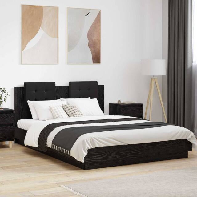 Berkfield Home Bed Frame with Headboard Black Oak 120 x 200 cm Engineered Wood - image 1
