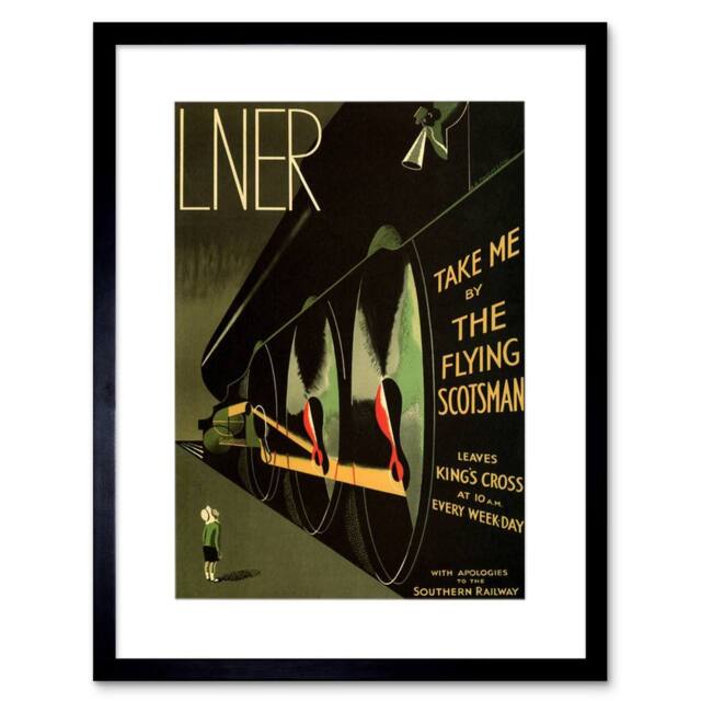 "Artery8 Travel LNER Railway Flying Scotsman UK Locomotive Ad Framed Art Print in Green - Size: W12"" x H16""" - image 1