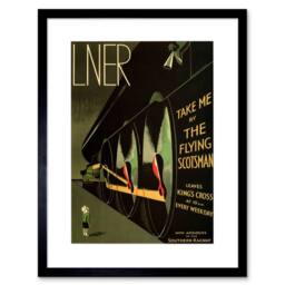 "Artery8 Travel LNER Railway Flying Scotsman UK Locomotive Ad Framed Art Print in Green - Size: W12"" x H16""" - thumbnail 1