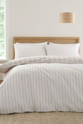 Bianca 'Ashford Stripe' 200 Thread Count Cotton Percale Reversible Duvet Cover Set in Natural - Size: King - thumbnail 2