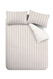 Bianca 'Ashford Stripe' 200 Thread Count Cotton Percale Reversible Duvet Cover Set in Natural - Size: King - thumbnail 6