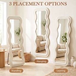 HOMCOM Full Length Mirror, 160 x 60 cm Velvet Wall Standing Mirror, Cream - Size: 160 cm x 60 cm - thumbnail 6