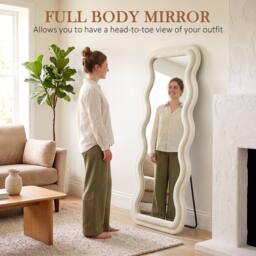 HOMCOM Full Length Mirror, 160 x 60 cm Velvet Wall Standing Mirror, Cream - Size: 160 cm x 60 cm - thumbnail 5