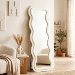 HOMCOM Full Length Mirror, 160 x 60 cm Velvet Wall Standing Mirror, Cream - Size: 160 cm x 60 cm