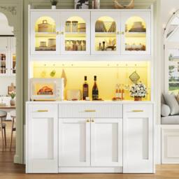 Merax Tall Kitchen Dresser Cabinet with LED & Side Pull-Out Shelves in White - thumbnail 3