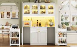 Merax Tall Kitchen Dresser Cabinet with LED & Side Pull-Out Shelves in White - thumbnail 6