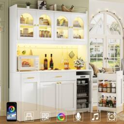 Merax Tall Kitchen Dresser Cabinet with LED & Side Pull-Out Shelves in White