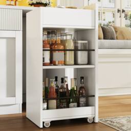 Merax Tall Kitchen Dresser Cabinet with LED & Side Pull-Out Shelves in White - thumbnail 5