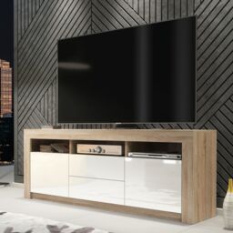 Creative Furniture TV Unit 160cm Modern - Oak with High Gloss White Doors in Light Oak
