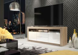 Creative Furniture TV Unit 160cm Modern - Oak with High Gloss White Doors in Light Oak - thumbnail 2