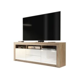 Creative Furniture TV Unit 160cm Modern - Oak with High Gloss White Doors in Light Oak - thumbnail 3