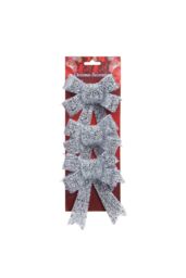 VFM e-Store Tinsel Bows Christmas Decoration X 3 10cm x 13cm x 3cm Silver - Size: 10 cm x 13 cm x 3 cm - thumbnail 1