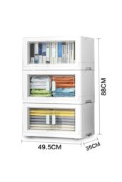 H&O Direct Set of 3 PP Collapsible Stackable Storage Boxes with Upper Lid & Transparent Front Door in White - thumbnail 2