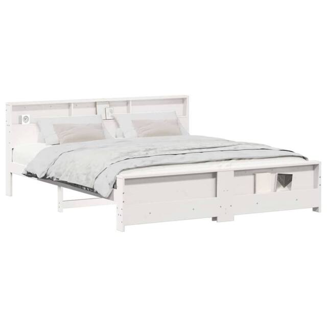 Berkfield Home Modern Bed Frame with Headboard White 200 x 200 cm Solid pine wood - image 1