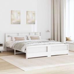 Berkfield Home Modern Bed Frame with Headboard White 200 x 200 cm Solid pine wood - thumbnail 4