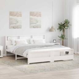 Berkfield Home Modern Bed Frame with Headboard White 200 x 200 cm Solid pine wood - thumbnail 2