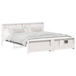 Berkfield Home Modern Bed Frame with Headboard White 200 x 200 cm Solid pine wood - thumbnail 1