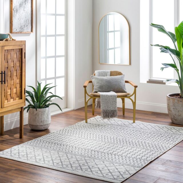 Livabliss Elaziz-Geometric Grey White Beige Taupe Global Living Dining Bedroom Rug in Charcoal - Size: 200 cm x 275 cm - image 1
