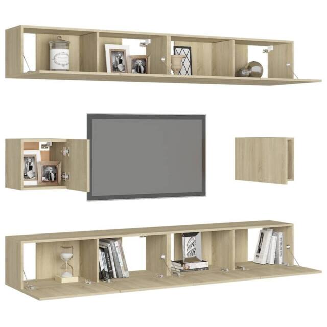 Berkfield Home Practical 6 Piece TV Cabinet Set Sonoma Oak Engineered Wood in Light Oak - image 1