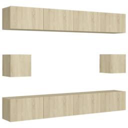 Berkfield Home Practical 6 Piece TV Cabinet Set Sonoma Oak Engineered Wood in Light Oak - thumbnail 3
