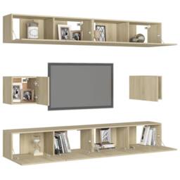 Berkfield Home Practical 6 Piece TV Cabinet Set Sonoma Oak Engineered Wood in Light Oak - thumbnail 1