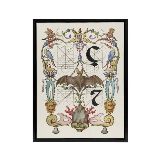 "Artery8 Pictoral Letter Guide with Bat Calligraphy Framed Canvas Wall Art in White - Size: W12"" x H16""" - image 1