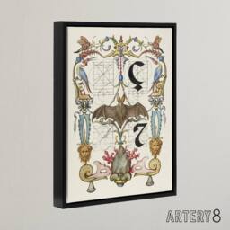 "Artery8 Pictoral Letter Guide with Bat Calligraphy Framed Canvas Wall Art in White - Size: W12"" x H16""" - thumbnail 2