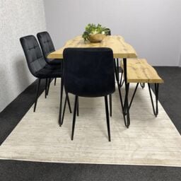 KOSY KOALA Dining Table Set with 4 Black Velvet Chairs & Bench Modern Dining Room Furniture in Brown - thumbnail 6