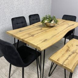 KOSY KOALA Dining Table Set with 4 Black Velvet Chairs & Bench Modern Dining Room Furniture in Brown - thumbnail 7