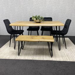 KOSY KOALA Dining Table Set with 4 Black Velvet Chairs & Bench Modern Dining Room Furniture in Brown - thumbnail 8