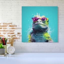 "Warren Reed - Designer Inquisitive Splashart Iguana Canvas - Size: W16"" x H16""" - thumbnail 1