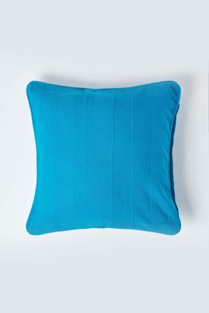 Homescapes Cotton Rajput Ribbed Cushion Cover in Teal - Size: 60 cm x 60 cm - image 1