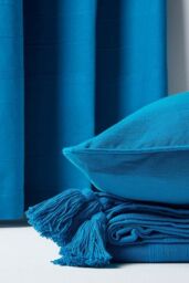 Homescapes Cotton Rajput Ribbed Cushion Cover in Teal - Size: 60 cm x 60 cm - thumbnail 5