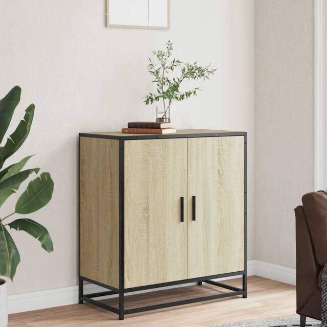 Berkfield Home Sideboard Sonoma Oak 68x35x76 cm Engineered Wood & Metal in Light Tan - Size: 68 x 35 x 76 cm - image 1