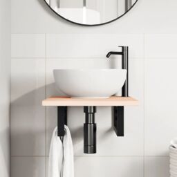 Berkfield Home Basin Shelf Wall Mounted Steel & Solid Wood Oak in Brown - thumbnail 3