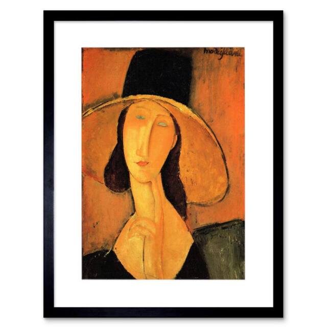 "Artery8 Painting Amedeo Modigliani Woman Hat 12x16"" Framed Art Print in Orange - Size: W12"" x H16""" - image 1