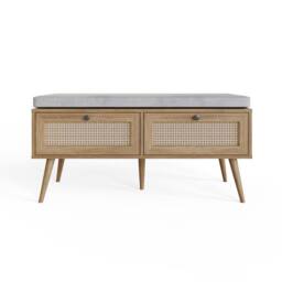 GFW Noor Rattan 2 Drawer Shoe Cabinet in Light Oak - thumbnail 4