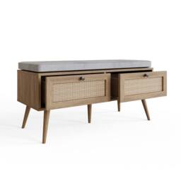 GFW Noor Rattan 2 Drawer Shoe Cabinet in Light Oak - thumbnail 3