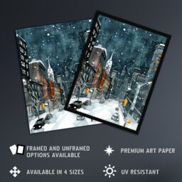 "Artery8 New York City Street Winter Night Snow Cityscape Framed Wall Art in Blue - Size: W12"" x H16""" - thumbnail 2