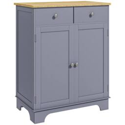 HOMCOM Rubber Wood Top Kitchen Side Cabinet with Adjustable Shelf, Grey - thumbnail 2