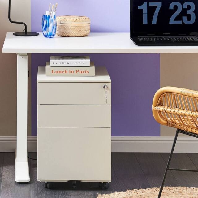 Wyld and Coco 3-Drawer Off-White Steel Storage Cabinet - Key Lock and Castors in White - image 1