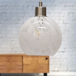 First Choice Lighting Confetti - Glass Globe with Satin Nickel Pendant Fitting in White - thumbnail 4