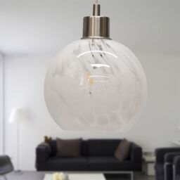 First Choice Lighting Confetti - Glass Globe with Satin Nickel Pendant Fitting in White - thumbnail 3