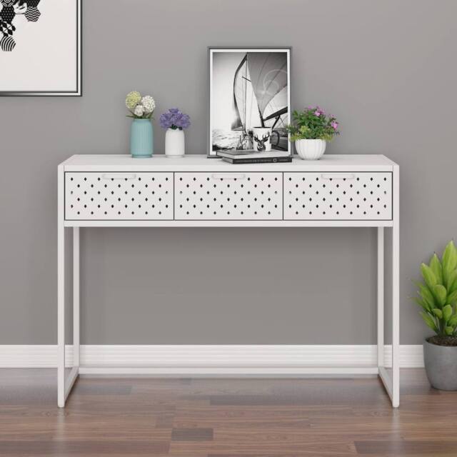 Berkfield Home Console Table White 106x35x75 cm Steel - Size: 106 x 35 x 75 cm - image 1